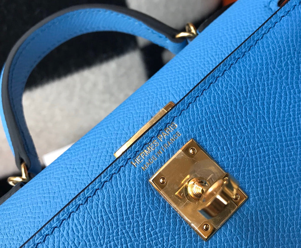 Hermes Mini Kelly II Bag 19 Gold Hardware with Epsom Light Blue