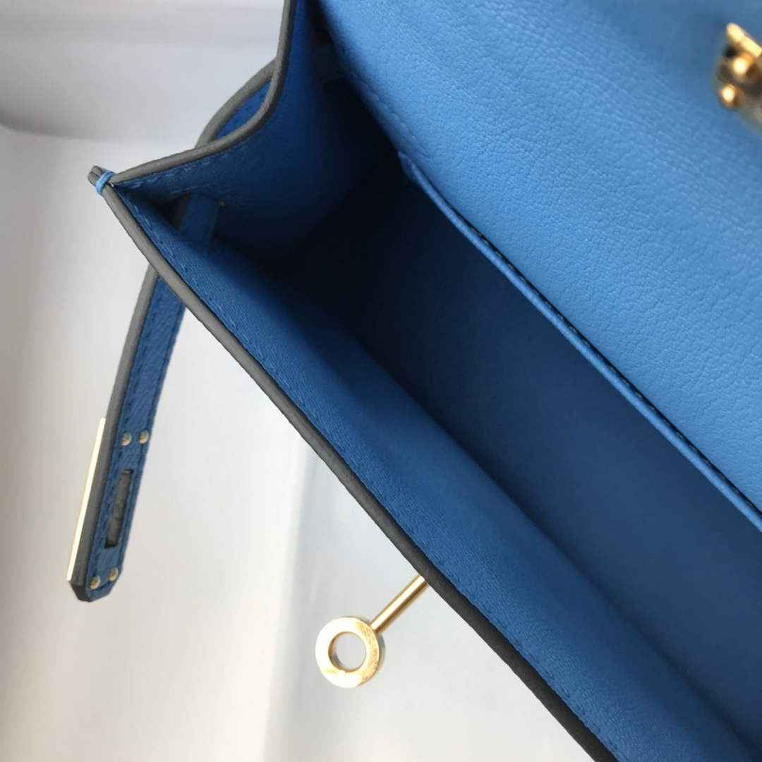Hermes Mini Kelly II Bag 19 Gold Hardware with Epsom Light Blue