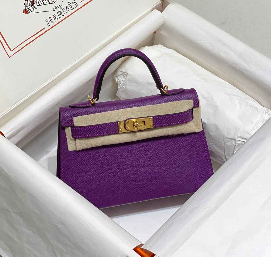 Hermes Mini Kelly II Bag 19 Gold Hardware with Epsom Purple