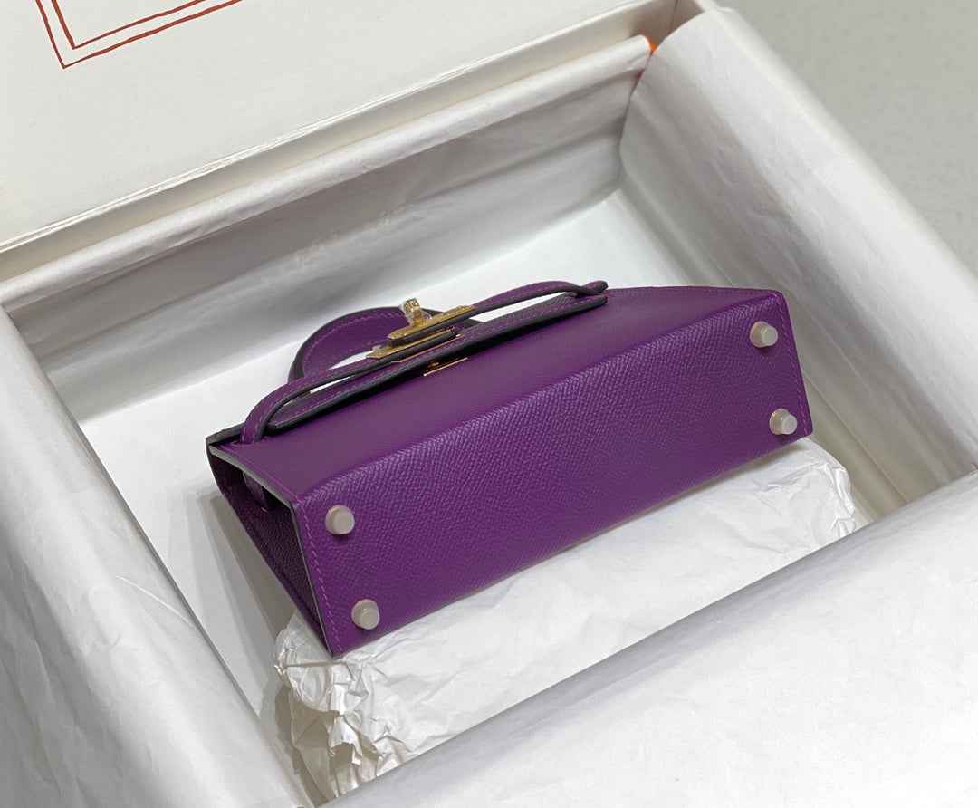 Hermes Mini Kelly II Bag 19 Gold Hardware with Epsom Purple