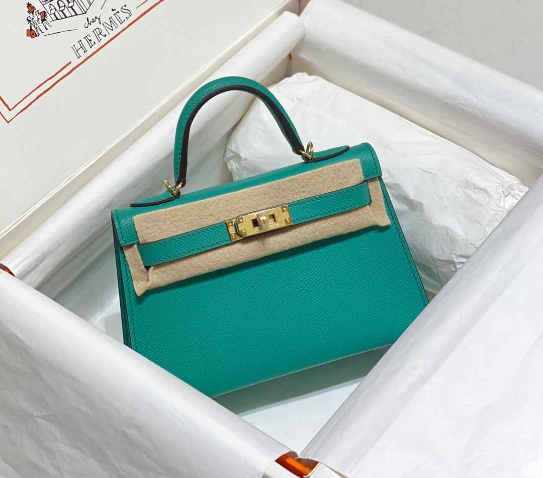 Hermes Mini Kelly II Bag 19 Gold Hardware with Epsom Leather Green