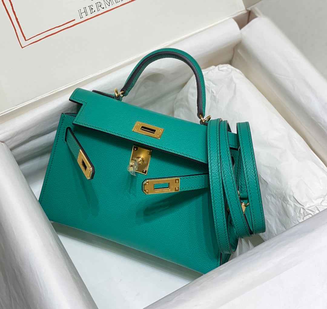 Hermes Mini Kelly II Bag 19 Gold Hardware with Epsom Leather Green