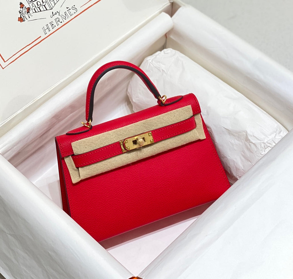 Hermes Mini Kelly II Bag 19 Gold Hardware with Epsom Red