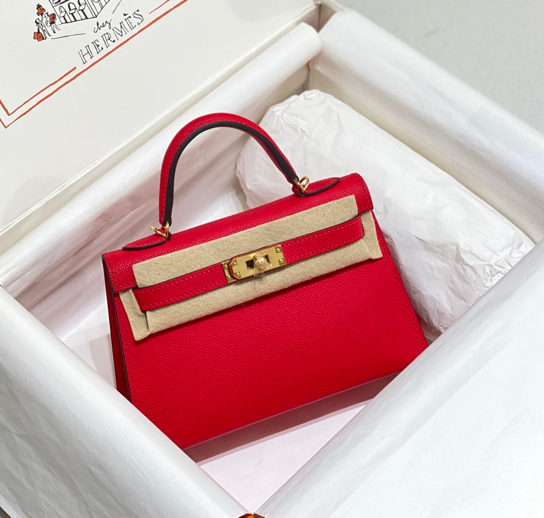 Hermes Mini Kelly II Bag 19 Gold Hardware with Epsom Red
