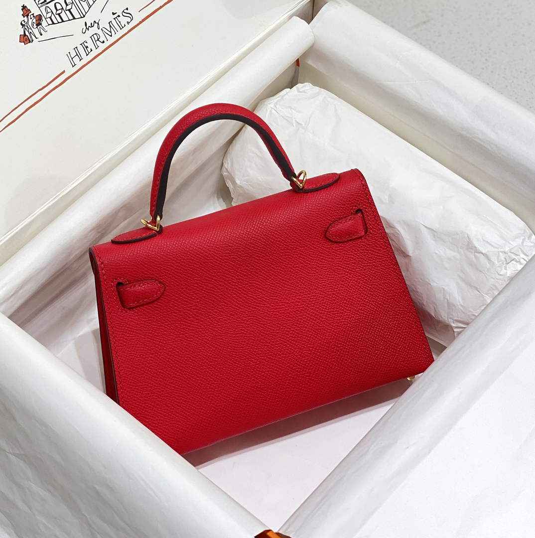 Hermes Mini Kelly II Bag 19 Gold Hardware with Epsom Red