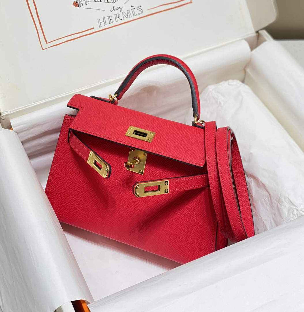 Hermes Mini Kelly II Bag 19 Gold Hardware with Epsom Red