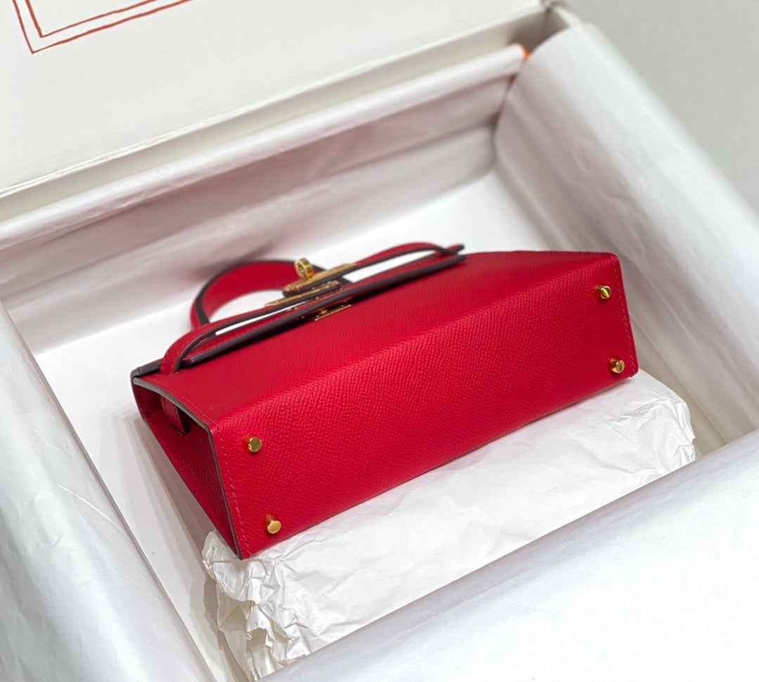 Hermes Mini Kelly II Bag 19 Gold Hardware with Epsom Red