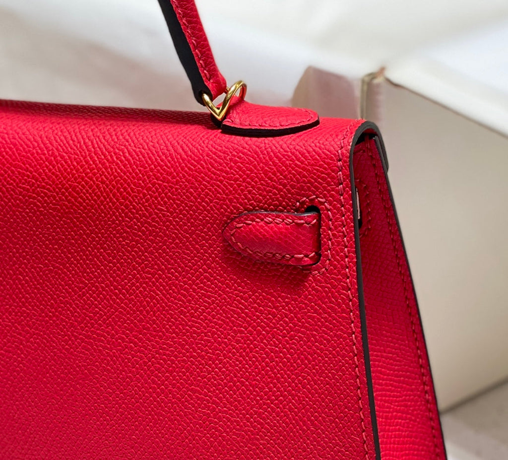 Hermes Mini Kelly II Bag 19 Gold Hardware with Epsom Red
