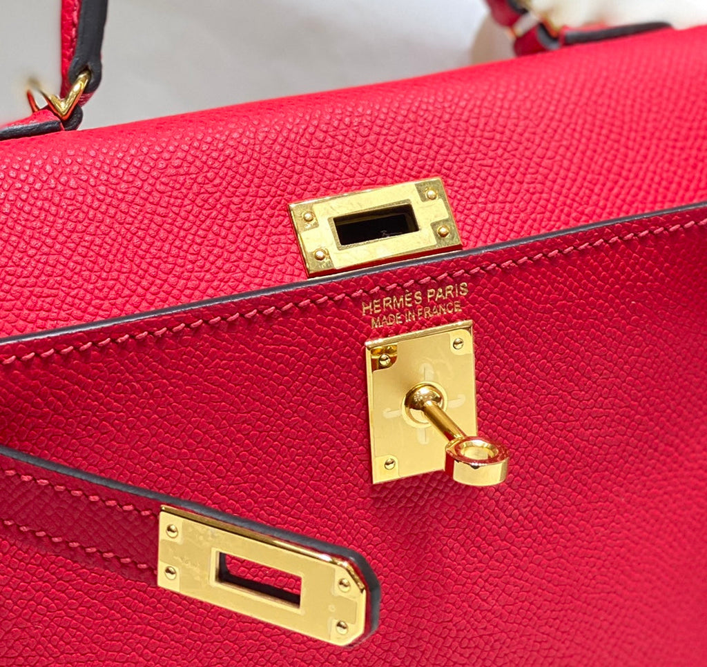 Hermes Mini Kelly II Bag 19 Gold Hardware with Epsom Red
