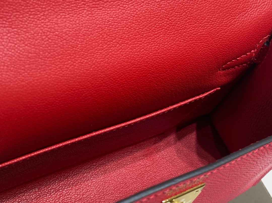 Hermes Mini Kelly II Bag 19 Gold Hardware with Epsom Red