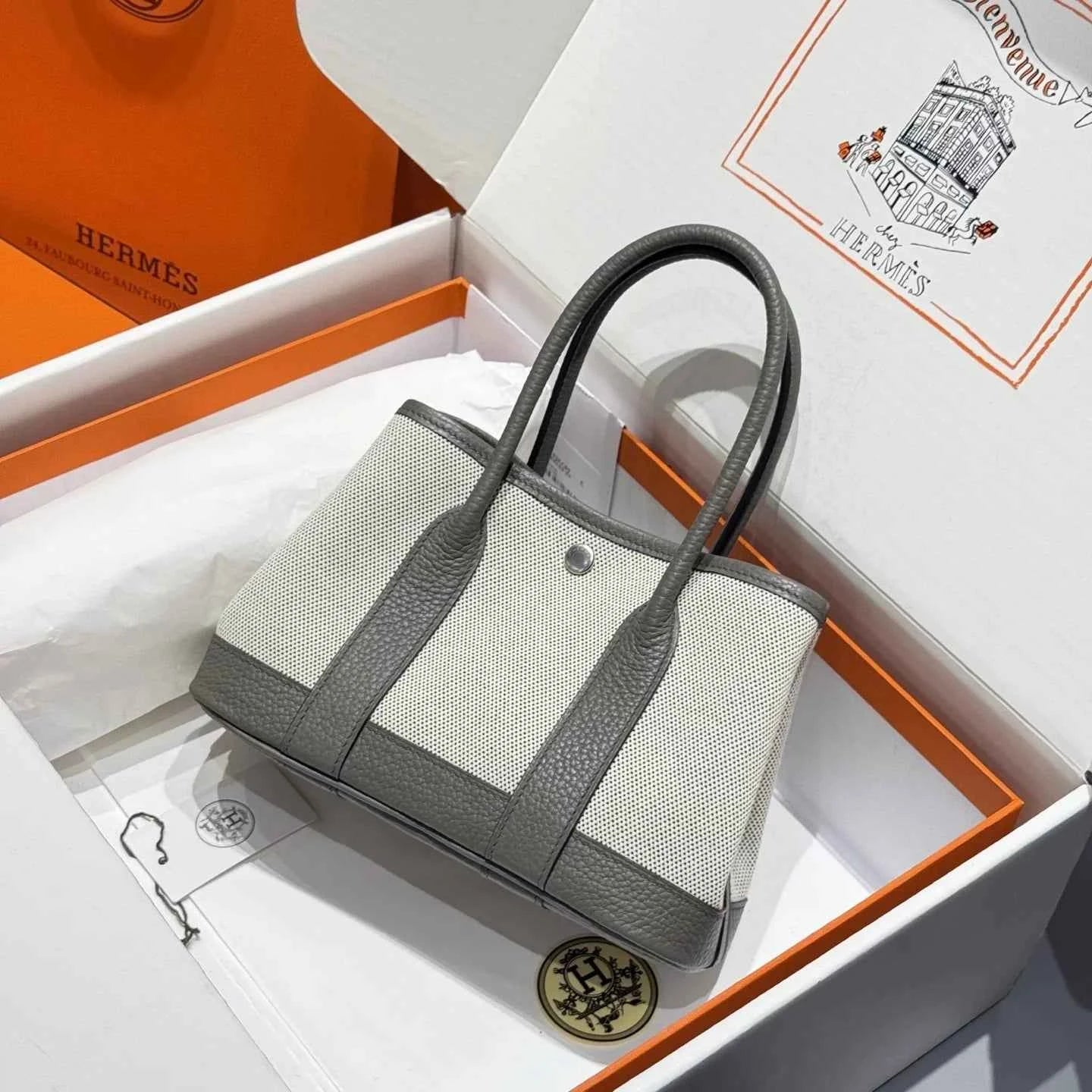 Hermes Mini Neo Garden 23 Bag, H086418 Beige canvas