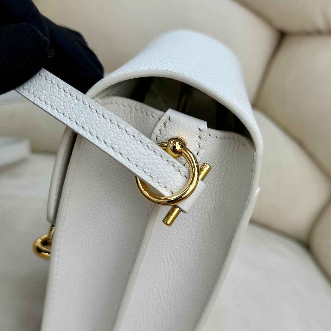 Hermès Mini Roulis Bag White Evercolor Gold Hardware H50308