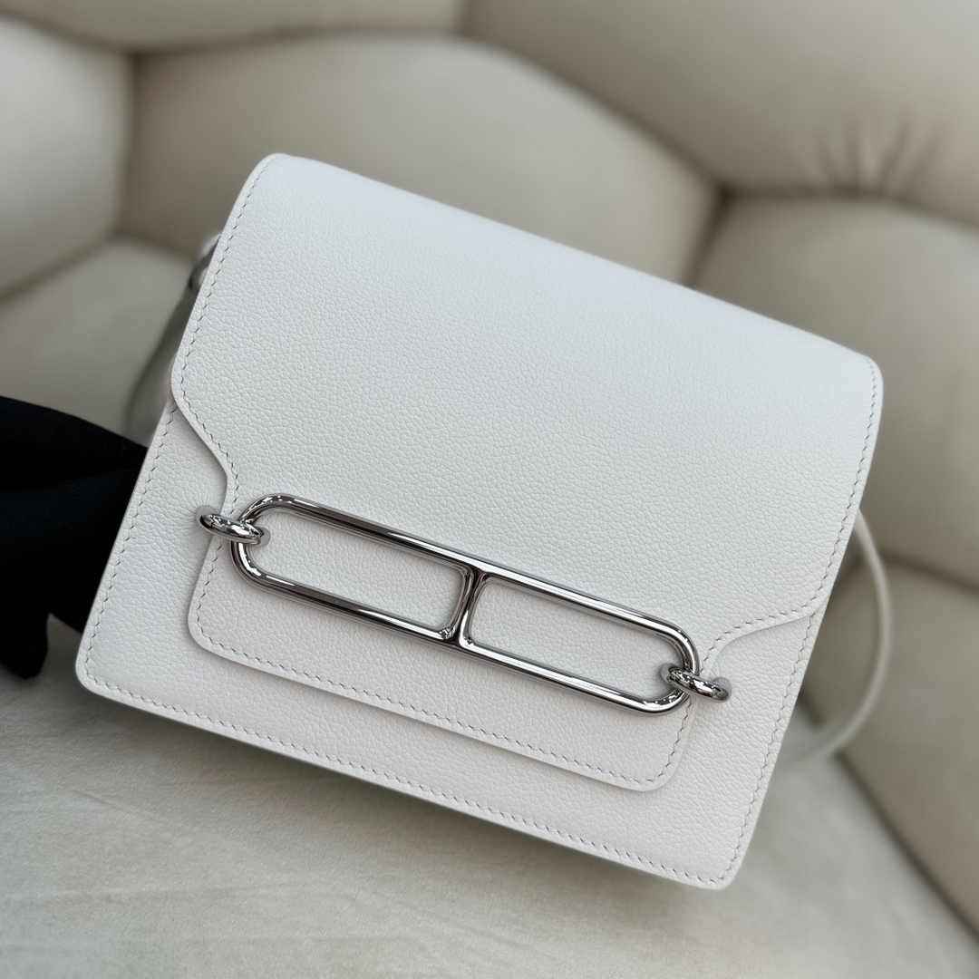 Hermès Mini Roulis Bag White Evercolor Silver Hardware H50309
