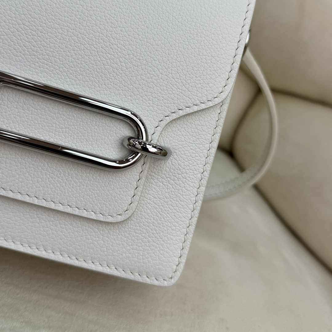 Hermès Mini Roulis Bag White Evercolor Silver Hardware H50309