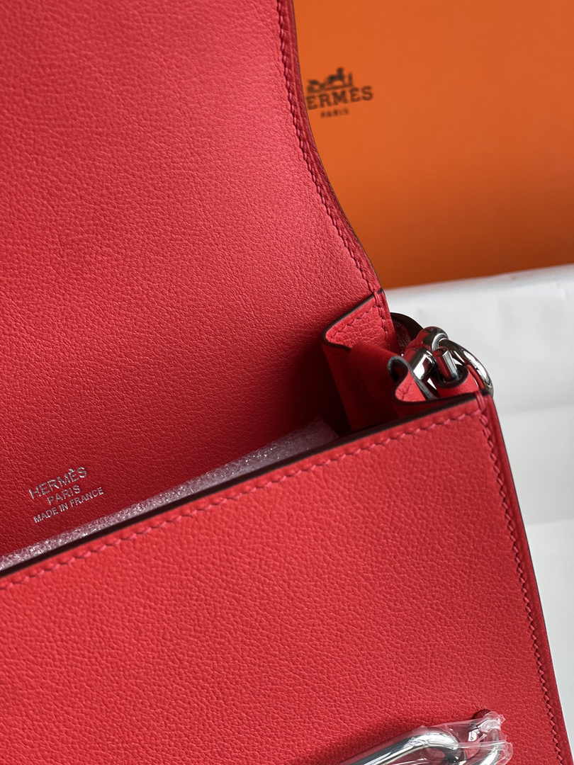 Hermès Mini Roulis Bag Red Evercolor Silver Hardware H50301