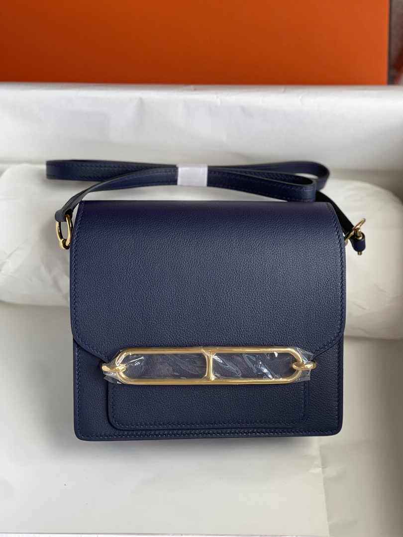 Hermès Mini Roulis Bag Navy Blue Evercolor Gold Hardware H50310
