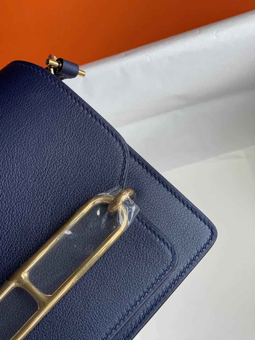 Hermès Mini Roulis Bag Navy Blue Evercolor Gold Hardware H50310