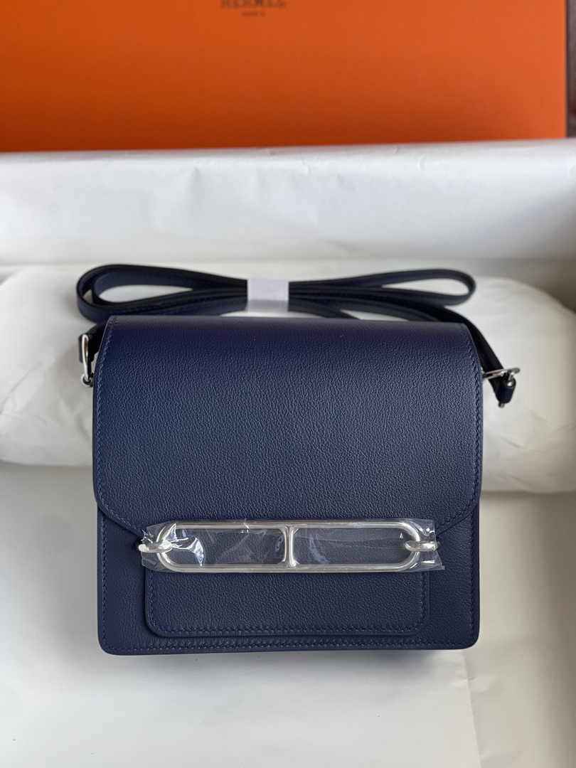 Hermès Mini Roulis Bag Navy Blue Evercolor Silver Hardware H50311