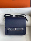 Hermès Mini Roulis Bag Navy Blue Evercolor Silver Hardware H50311