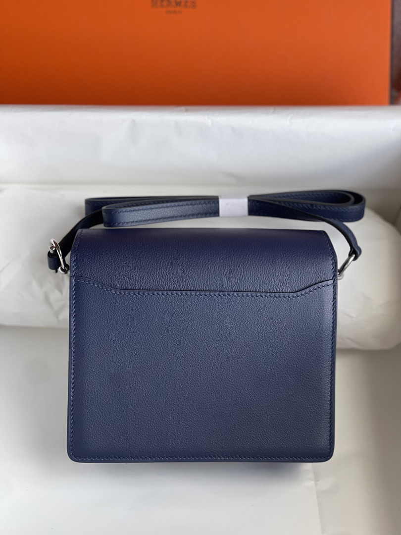 Hermès Mini Roulis Bag Navy Blue Evercolor Silver Hardware H50311