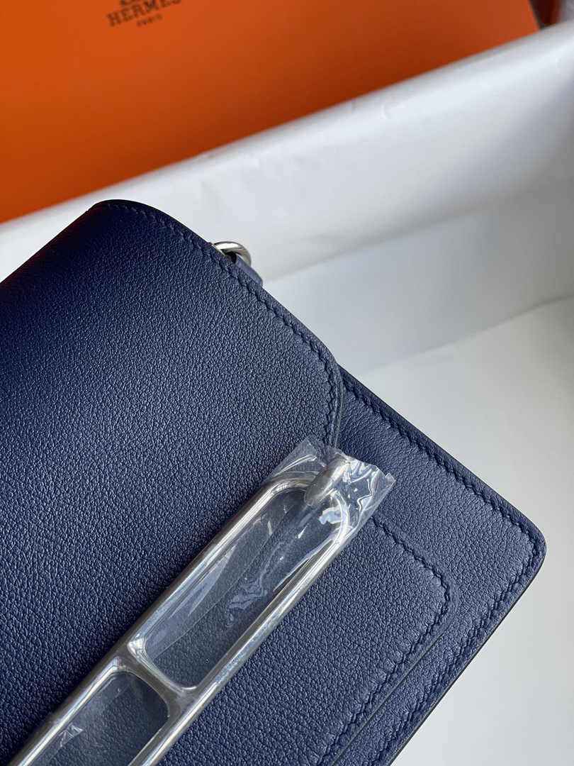 Hermès Mini Roulis Bag Navy Blue Evercolor Silver Hardware H50311