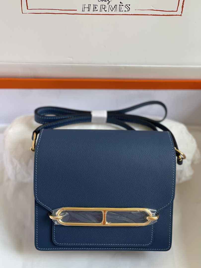 Hermès Mini Roulis Bag Blue Evercolor Gold Hardware H50312