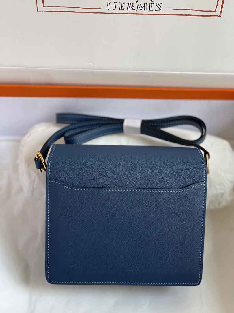 Hermès Mini Roulis Bag Blue Evercolor Gold Hardware H50312