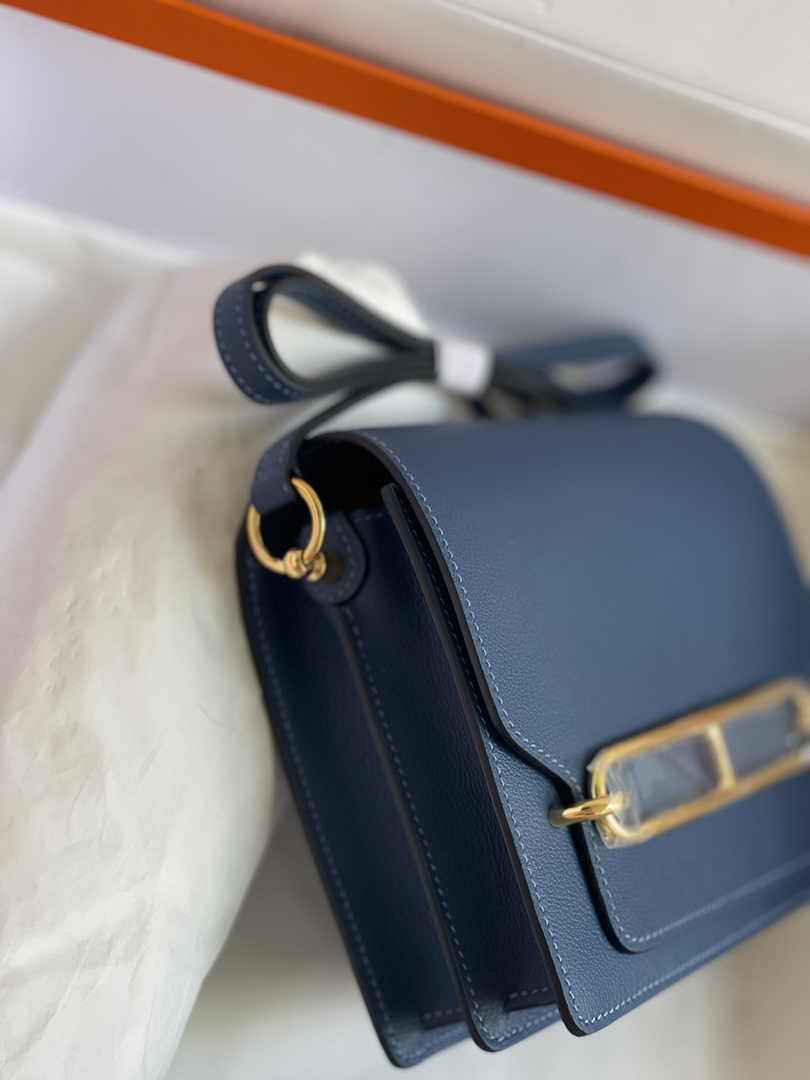 Hermès Mini Roulis Bag Blue Evercolor Gold Hardware H50312
