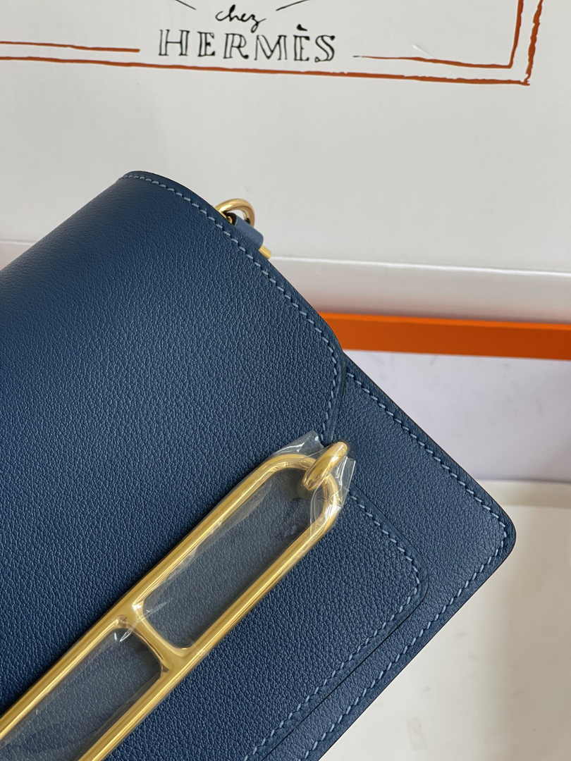 Hermès Mini Roulis Bag Blue Evercolor Gold Hardware H50312