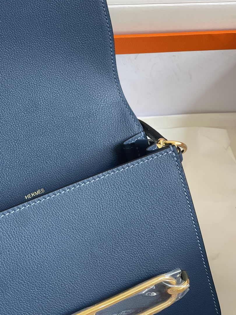 Hermès Mini Roulis Bag Blue Evercolor Gold Hardware H50312