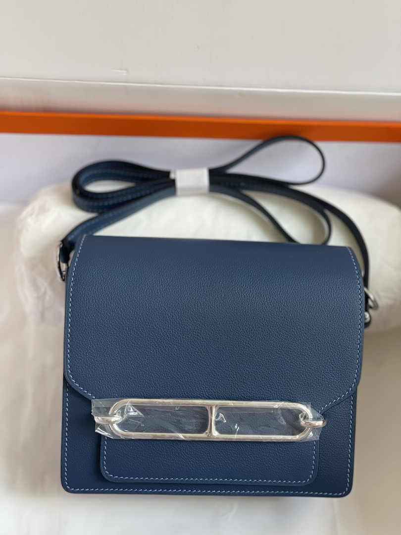 Hermès Mini Roulis Bag Blue Evercolor Silver Hardware H50313