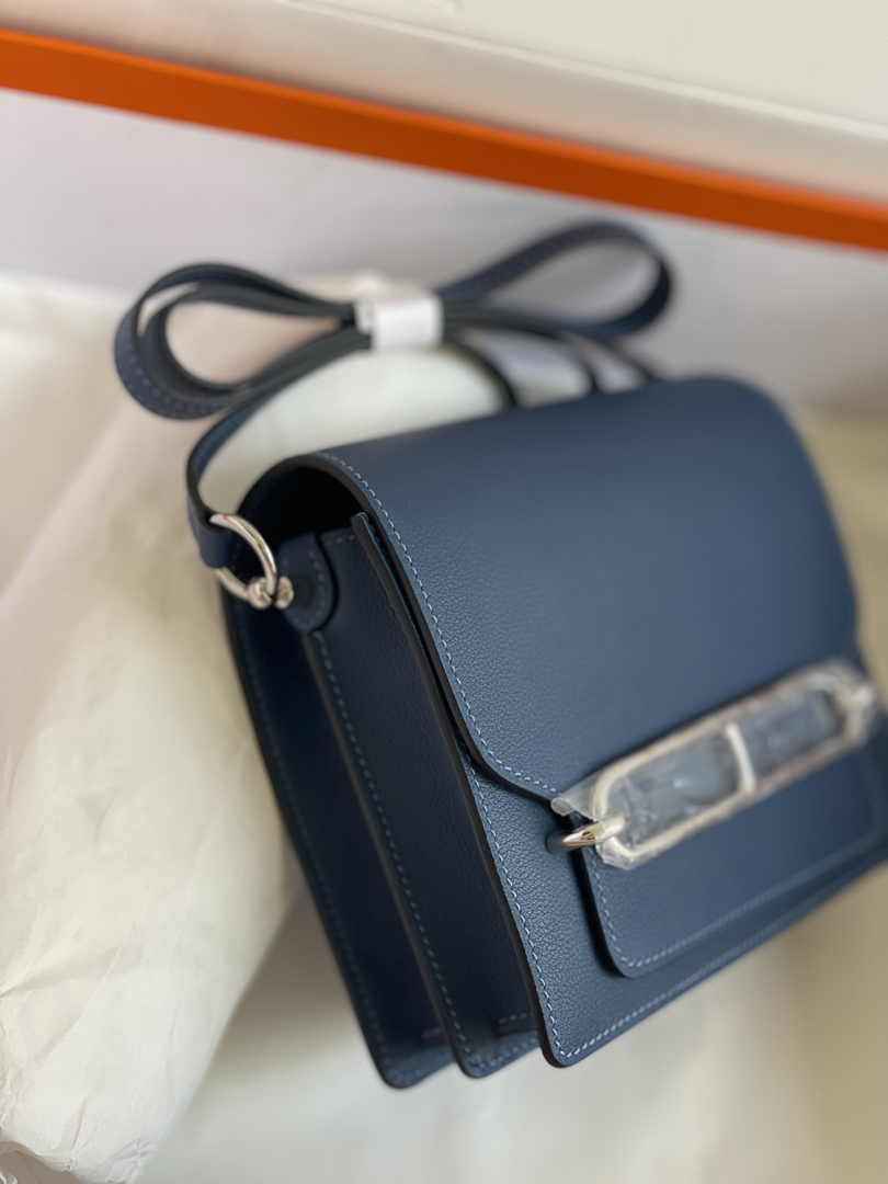 Hermès Mini Roulis Bag Blue Evercolor Silver Hardware H50313
