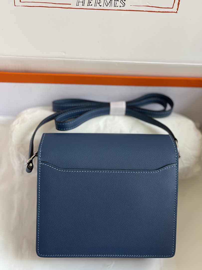 Hermès Mini Roulis Bag Blue Evercolor Silver Hardware H50313
