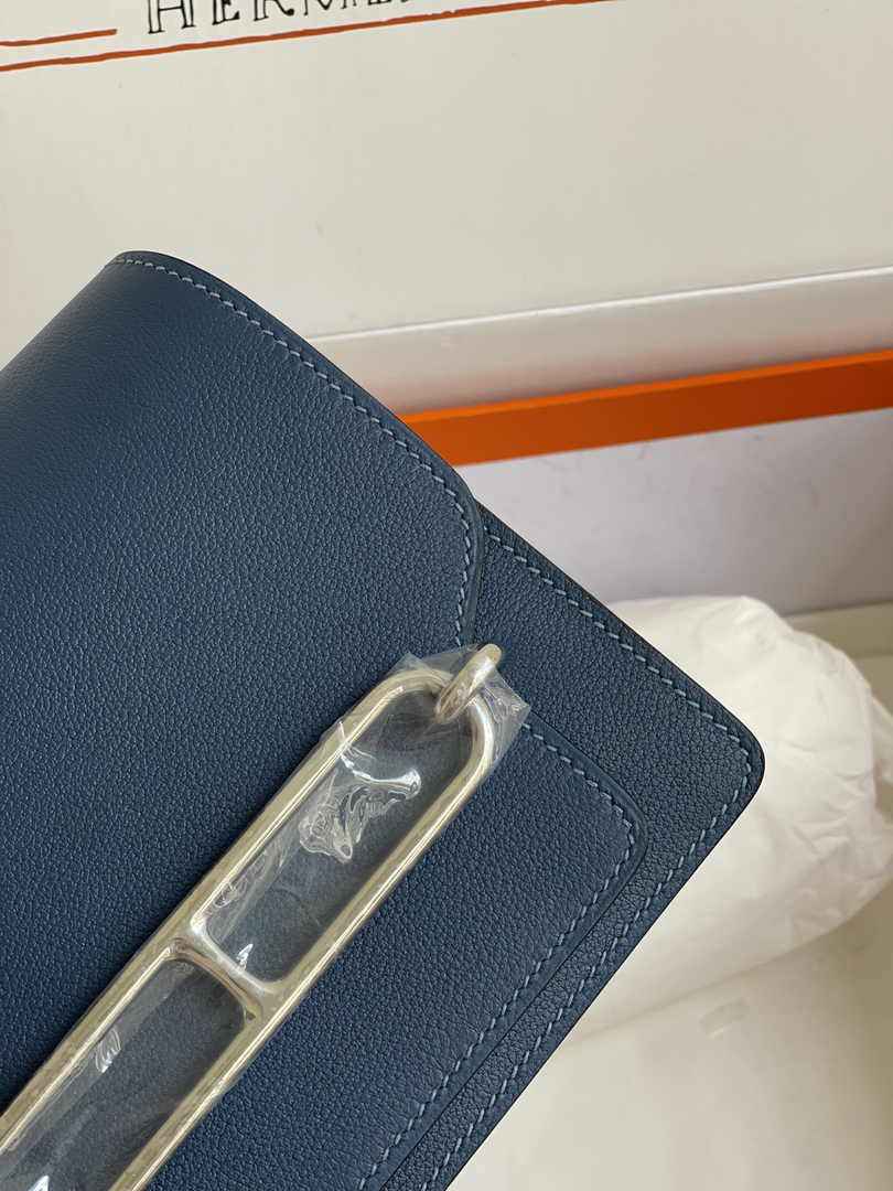 Hermès Mini Roulis Bag Blue Evercolor Silver Hardware H50313
