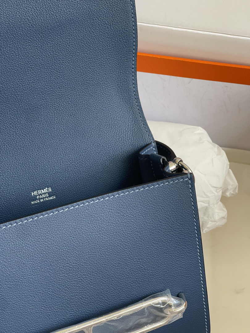Hermès Mini Roulis Bag Blue Evercolor Silver Hardware H50313