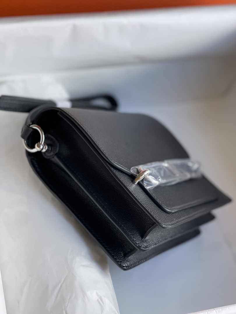 Hermès Mini Roulis Bag Black Evercolor Silver Hardware H50317