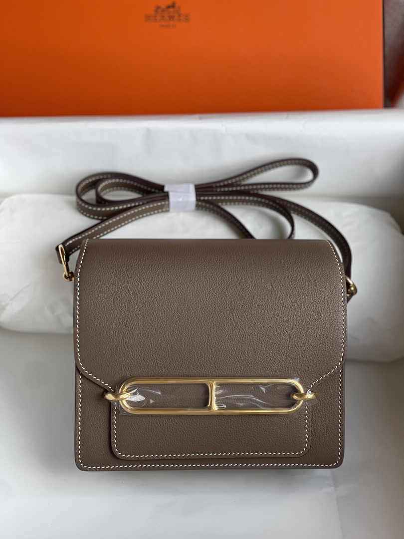 Hermès Mini Roulis Bag Light Brown Evercolor Gold Hardware H50335
