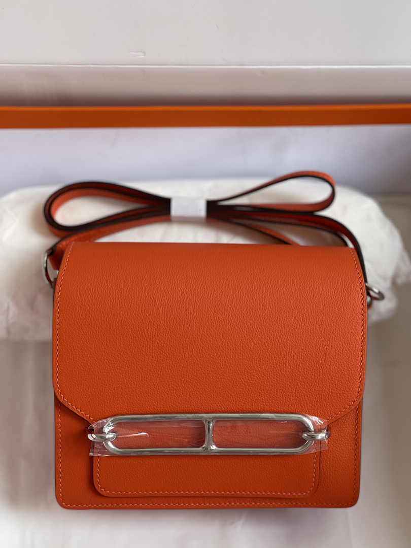 Hermès Mini Roulis Bag Orange Evercolor Silver Hardware H50337
