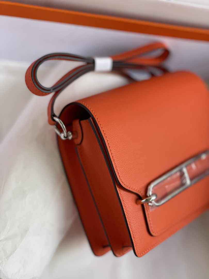 Hermès Mini Roulis Bag Orange Evercolor Silver Hardware H50337