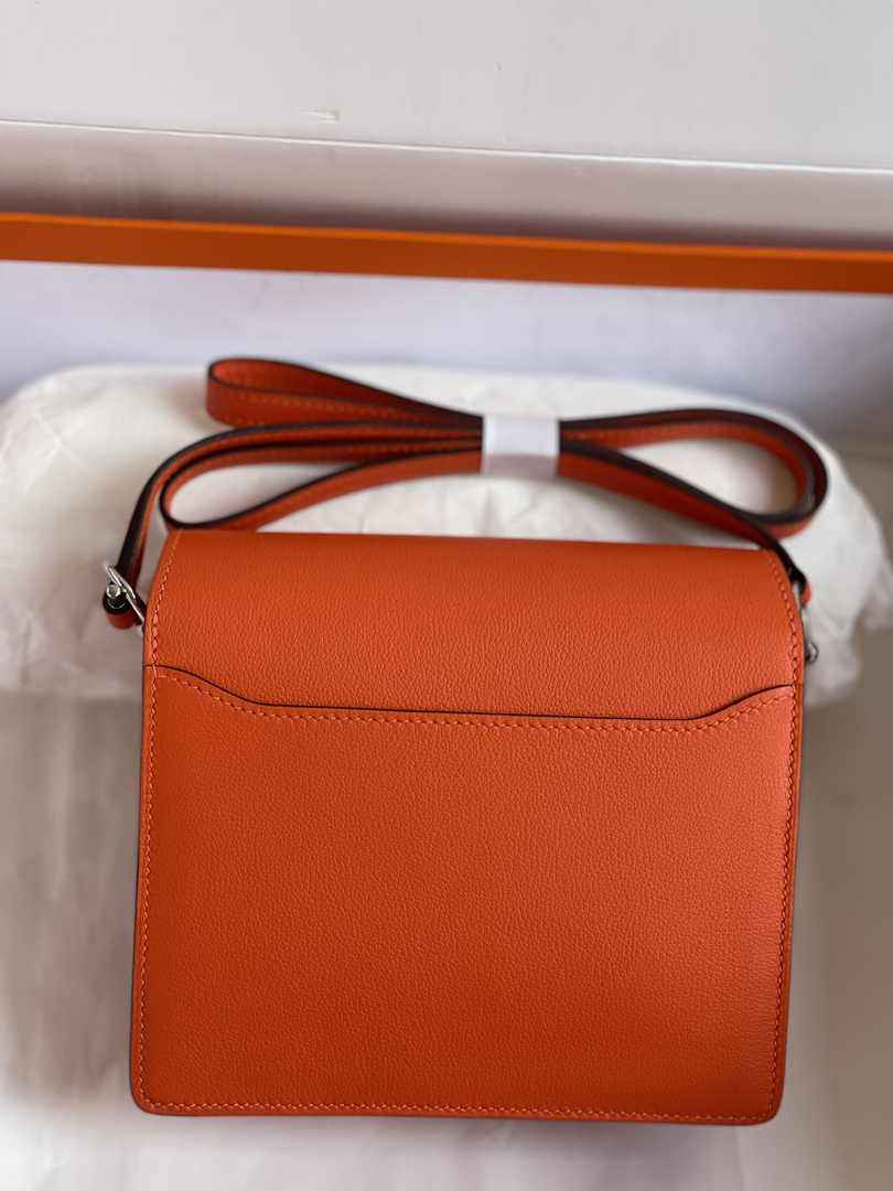 Hermès Mini Roulis Bag Orange Evercolor Silver Hardware H50337