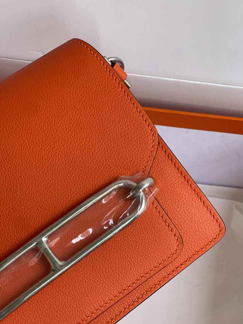 Hermès Mini Roulis Bag Orange Evercolor Silver Hardware H50337
