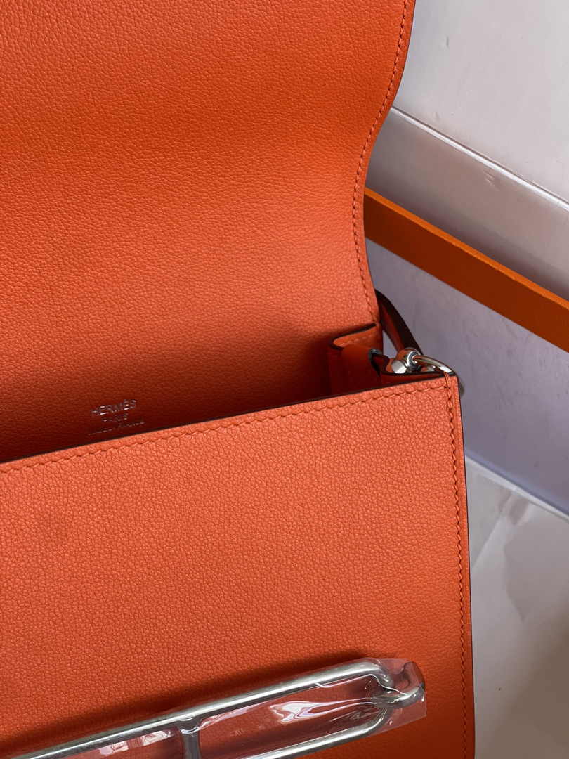 Hermès Mini Roulis Bag Orange Evercolor Silver Hardware H50337