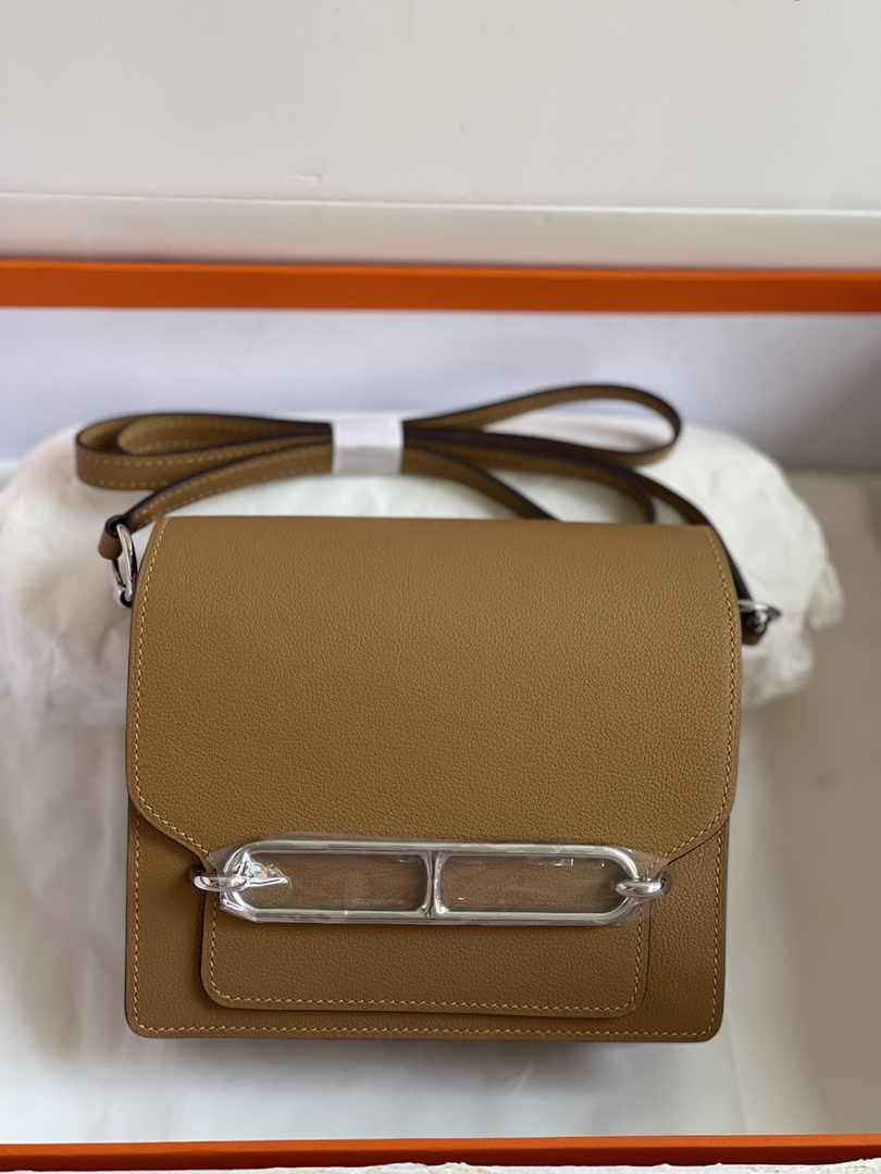 Hermès Mini Roulis Bag Camel Evercolor Silver Hardware H50318