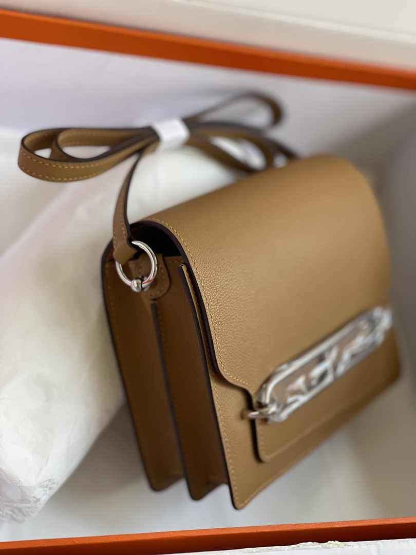 Hermès Mini Roulis Bag Camel Evercolor Silver Hardware H50318
