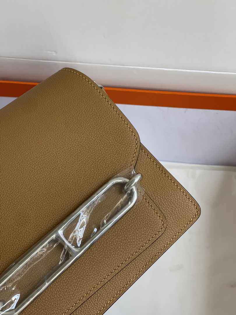 Hermès Mini Roulis Bag Camel Evercolor Silver Hardware H50318