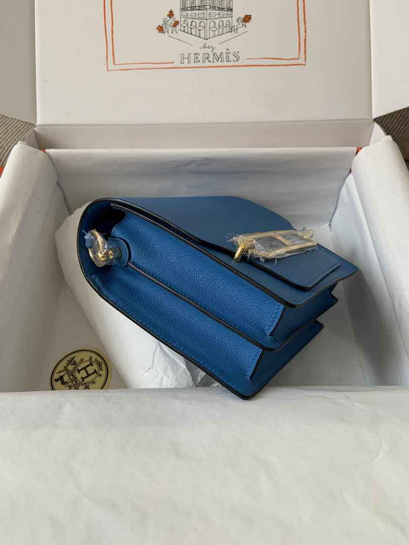 Hermès Mini Roulis Bag Light Blue Evercolor Gold Hardware H50321