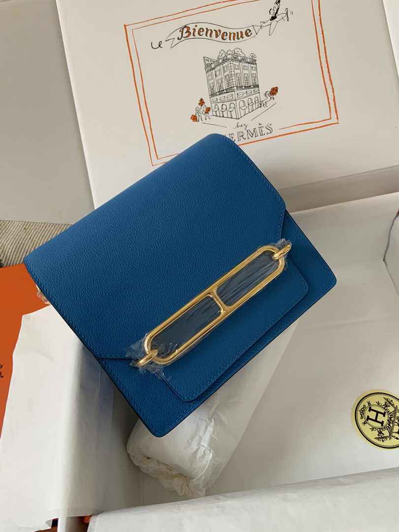 Hermès Mini Roulis Bag Light Blue Evercolor Gold Hardware H50321