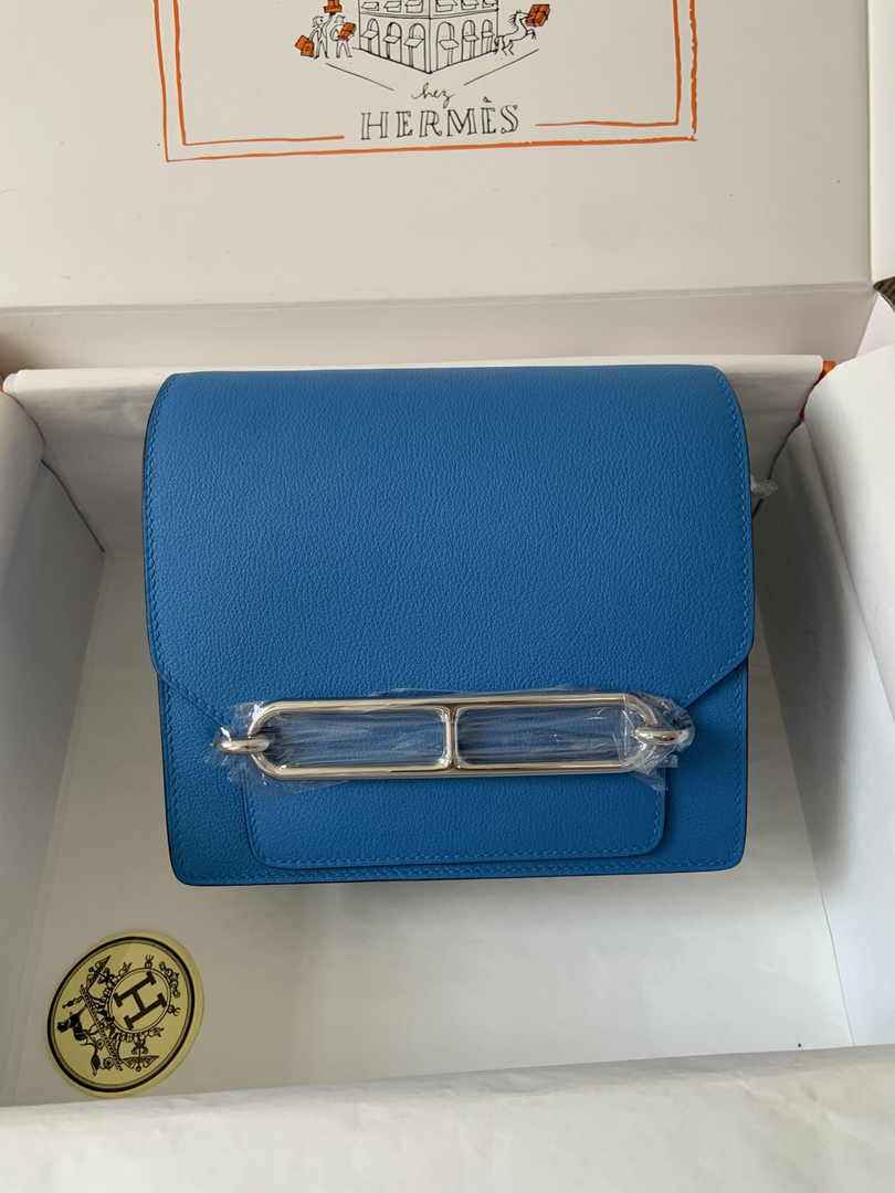 Hermès Mini Roulis Bag Light Blue Evercolor Silver Hardware H50322