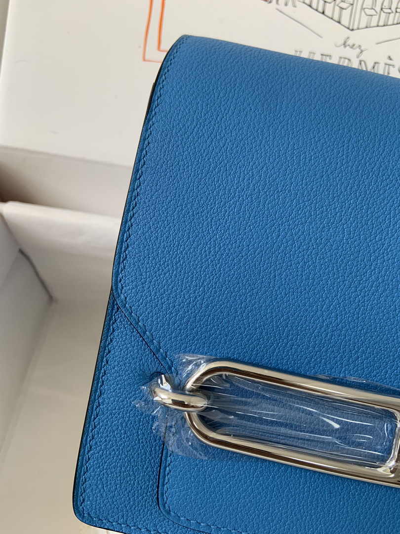 Hermès Mini Roulis Bag Light Blue Evercolor Silver Hardware H50322