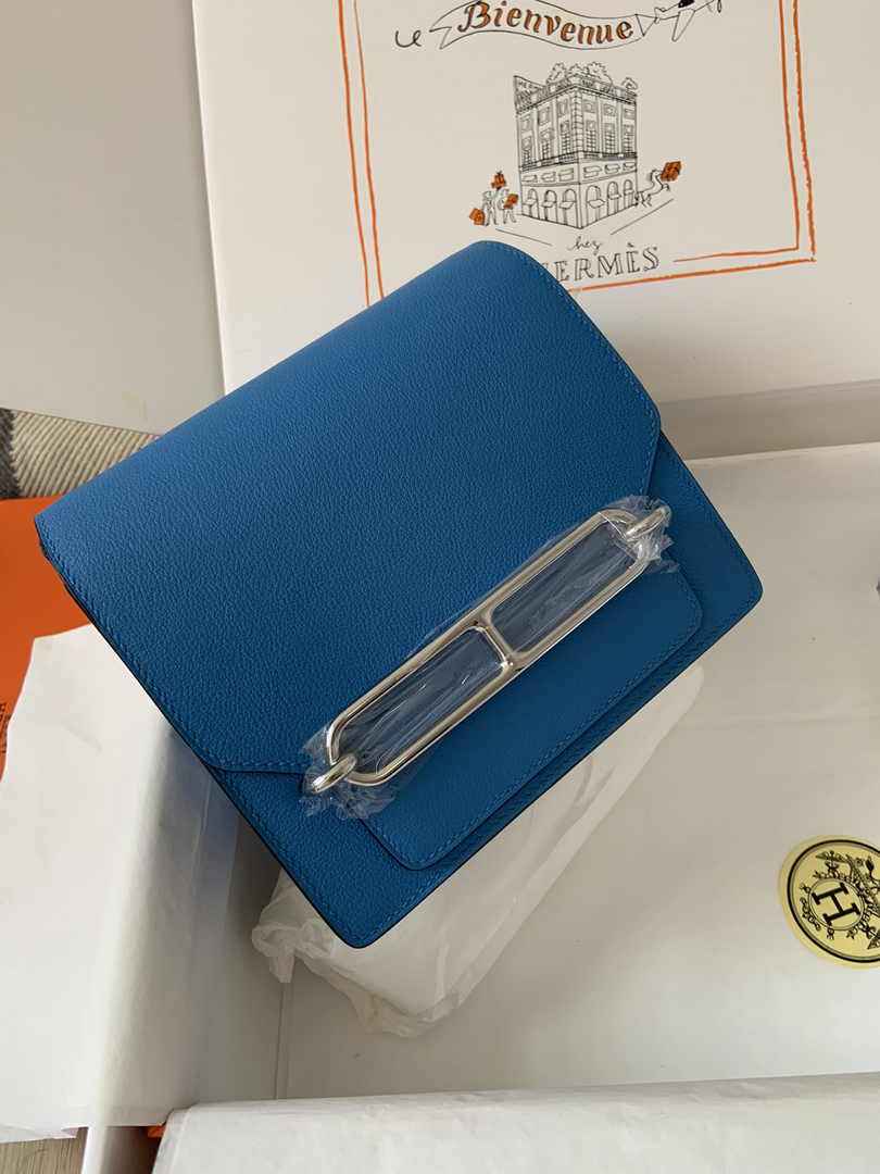 Hermès Mini Roulis Bag Light Blue Evercolor Silver Hardware H50322